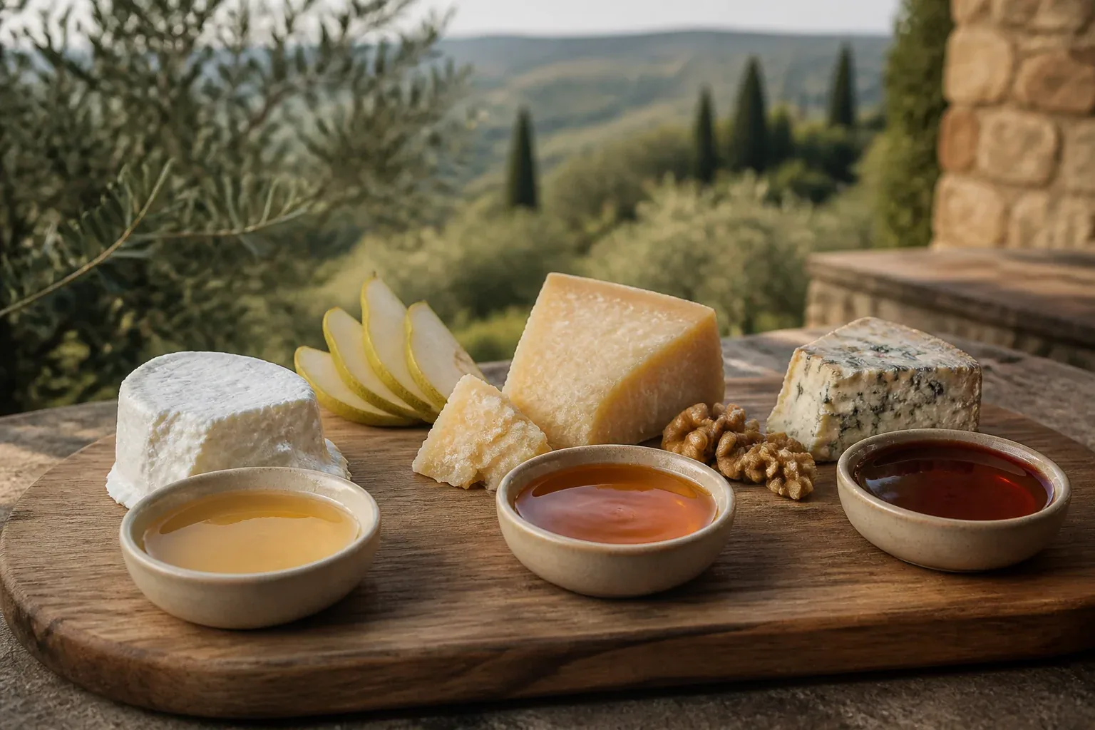 Editorial honey and cheese table illustration accompanying breakfast serving ideas.